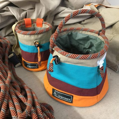 Chalk bags and bouldering buckets made from retired climbing ropes and old canvas tents. #climbing #upcycle #recycle #reuse #bags Chalk Bags Climbing, Upcycled Climbing Rope, Climbing Rope Bag, Canvas Tents, Climbing Chalk Bag, Canvas Tool Bag, Climbing Chalk, Sail Bag, Climbing Bag