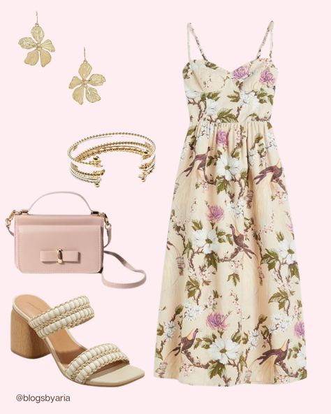 Floral Print Spaghetti Strap Midi Dress For Day Out, Summer Floral Print Cami Dress, Affordable Midi-length Floral Sundress, Fitted Floral Print Cami Dress, Summer Floral Print Mid-length Midi Dress, Cami Dress Outfit, Wedding Guest Outfit Inspiration, Floral Dress Outfits, Spring Wedding Guest