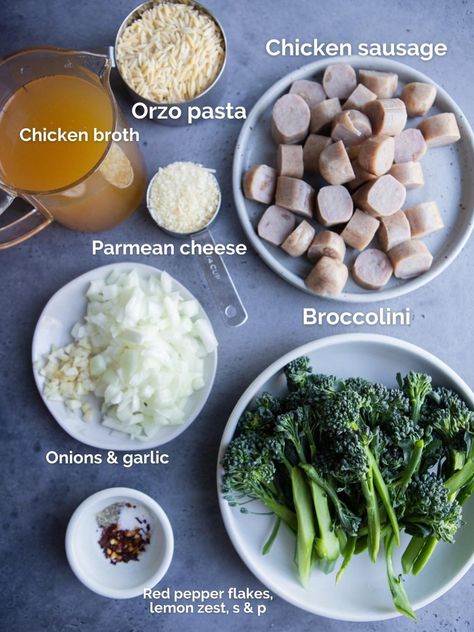 Orzo And Chicken Sausage Recipes, Recipes With Chicken Apple Sausage, Chicken Apple Sausage Orzo Recipes, Chicken Orzo Broccoli Recipes, Chicken And Broccoli Orzo, Apple Chicken Sausage Recipes, Chicken Apple Sausage Pasta, Chicken Sausage Orzo, Recipe With Orzo