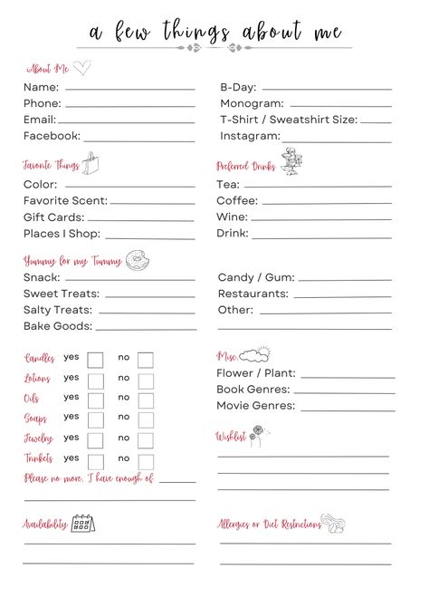 Fun Questionnaire For Friends, Secret Cheer Sister Gifts, Questions To Ask For Birthday Gifts, Questionnaire For Gift Giving, All About Me Questions For Coworkers, Favourite Things Questionnaire, Getting To Know You Questionnaire, Get To Know Teacher Questionnaire, Questions For Gift Ideas