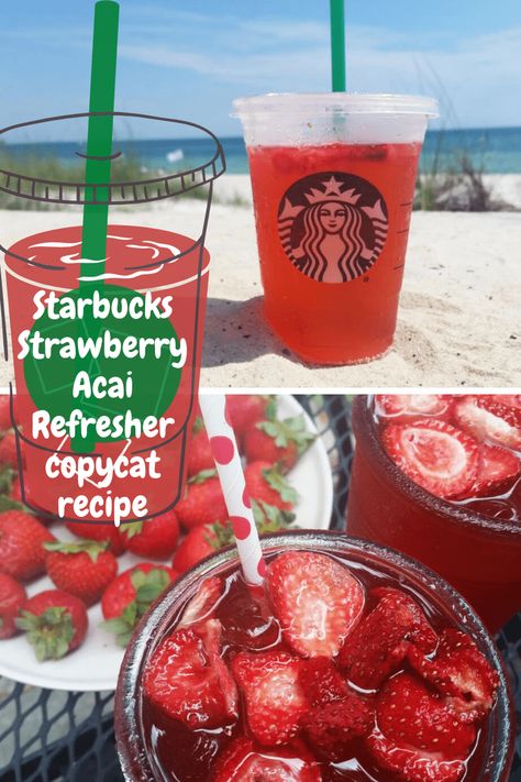 Starbucks At Home Refreshers, Easy Refresher Drinks, How To Make A Starbucks Strawberry Acai, Frozen Strawberry Acai Starbucks, How To Make A Strawberry Acai Refresher At Home, How To Make A Starbucks Refresher, Diy Starbucks Strawberry Acai Refresher, Home Made Starbucks Refreshers, How To Make A Strawberry Refresher