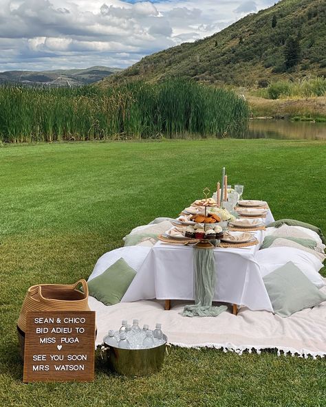 Elegant sage tablescape at a Bridal Shower in Park City Bridal Shower Picnic, Bridal Picnic, Picnic Park, Picnic Ideas, Park City, Utah, Bridal Shower, Shower, Quick Saves