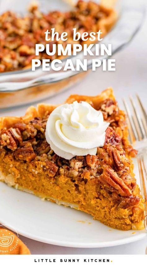 Pumpkin And Pecan Pie Recipe, Pumpkin And Pecan Pie, Pecanless Pecan Pie, Pecan Pumpkin Pie Recipe, Pecan Sweet Potato Pie, Pumpkin Pecan Desserts, Pecan Pumpkin Cheesecake, Open Pie Recipes, Pumpkin Spice Pie