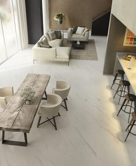 White Tiles Living Room, Marble Floor Living Room, Ceramic Wood Tile Floor, Marble Living Room, Living Room Marble, Tiles Living Room, Marble Flooring Design, Tile Floor Living Room, Marble Tables Design