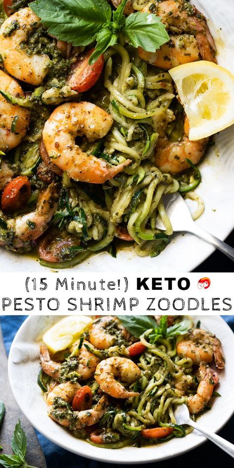 Zoodle Recipes Healthy, Shrimp Zoodles, Keto Pesto, Pesto Zoodles, Keto Shrimp Recipes, Pesto Shrimp, Zoodle Recipes, Meal Prep Plans, Pescatarian Recipes