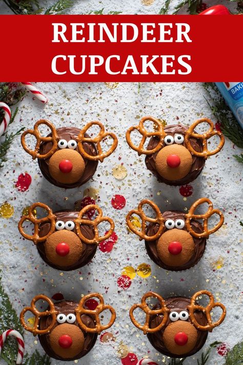 Christmas Wreath Illustration, Reindeer Cupcakes, Christmas Cupcakes Recipes, Christmas Recipes Appetizers, Edible Crafts, Christmas Lunch, Xmas Food, Christmas Party Food, Christmas Cupcakes