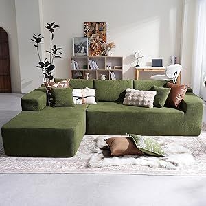 CAODOC 104" Cloud Sectional Couch with Comfy Chaise, Boneless L Shape Sofa with Deep Seat, Minimalist Modular Couches Sleeper for Living Room Bedroom Apartment Lounge,Green Rug With Green Couch, Apartment Lounge, Sofa Arrangement, Cloud Couch, Couch With Chaise, Modular Couch, Living Room Sofa Set, Modern Sofa Sectional, Modern Couch