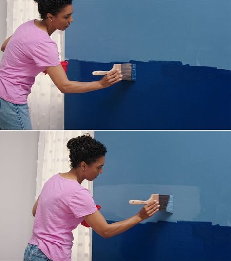 Ombre Blue Wall Paint, How To Paint An Ombre Wall Diy, Rainbow Ombre Wall Diy, Ombre Painted Walls Sunset, Painting Ombre Walls Diy, Green Ombre Painted Walls, Easy To Paint Wall Mural, How To Paint An Ombre Wall, How To Blend Paint Colors