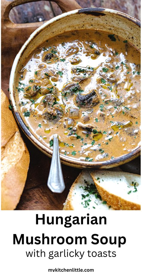 Cozy, creamy, and packed with mushroom flavor, this version of Hungarian Mushroom Soup is for the real-deal mushroom lovers. Thanks to a flavor paste built from dried porcini mushrooms, this soup is absolutely brimming with deep flavor - perfect for a chilly winter evening. #hungarianmushroomsoup #soup #mushrooms Finnish Mushroom Soup, Cream Of Wild Mushroom Soup, Mushroom Dumpling Soup, Tuscan Mushroom Soup, Mushroom Bisque Soup Recipes, Mushroom Sage Soup, Irish Mushroom Soup, French Mushroom Soup Recipes, Portobello Mushroom Soup