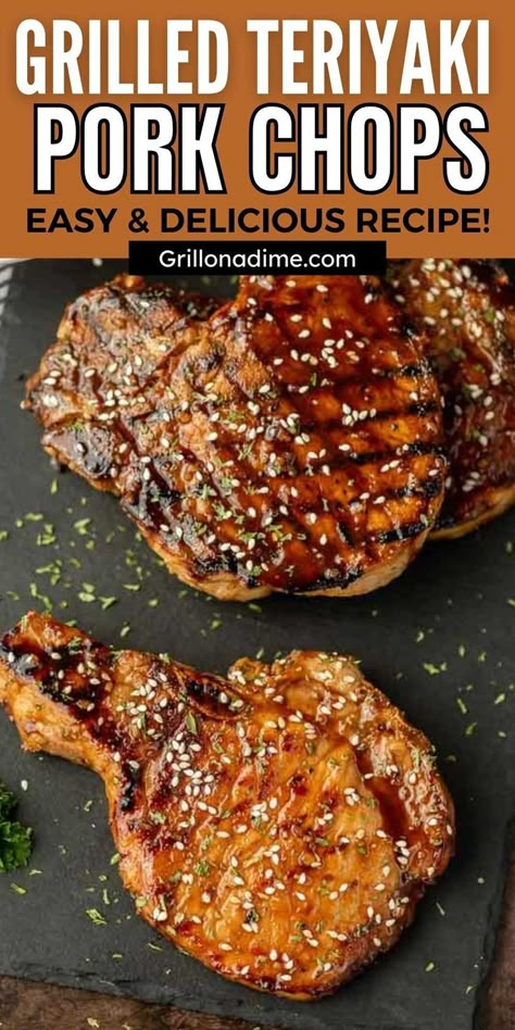 Grilled Teriyaki Pork Chops is one of the best ways to eat pork chops. The Teriyaki Sauce is made with simple ingredients and taste great. You are going to love this teriyaki glazed grilled pork chops.  #grillonadime #grillingrecipes #porkrecipes #porkchoprecipes #teriyakirecipes Grilled Pork Chops Boneless, Easy Teriyaki Sauce, Grill Pork Chops, Asian Pork Chops, Teriyaki Pork Chops, Pork Chop Recipes Grilled, Pork Chop Marinade, Boneless Pork Chop Recipes, Teriyaki Pork