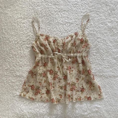 coquette japanese floral babydoll cami top, sheer... - Depop How To Sew A Cami Top, Babydoll Tops Aesthetic, How To Sew Babydoll Top, Sewing Coquette Top, Sewing Babydoll Top, Babydoll Tops Outfit, Babydoll Tank Top Outfit, Japanese Summer Outfits, Babydoll Top Pattern