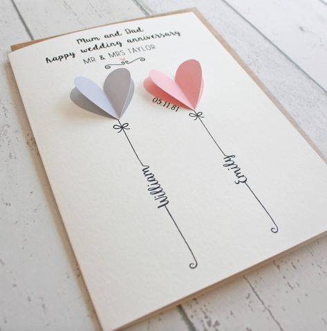 Cards For Wedding Anniversary, Love Anniversary Cards, Happy Wedding Card, Cute Anniversary Cards, Anniversary Card Design, Engagement Card Design, Engagement Anniversary Card, Marriage Anniversary Cards, Heart Shaped Balloons