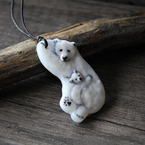 Bear Jewelry, Ceramic Polar Bear, Bear Design Pendant Jewelry For Gifts, Polar Bear Earrings, Polar Bear Jewelry, Clay Moulding, Baby Necklace, Polymer Clay Mold, Bear Necklace