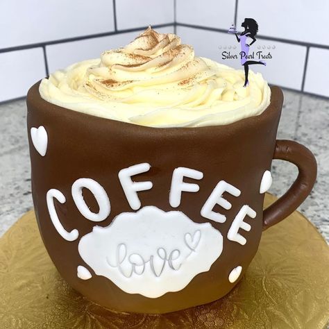 Coffee Mug Cake Coffee Mug Cake Design, Coffee Lover Cake Design, Coffe Mug Cake, Chocolate Cake With Coffee, Small Birthday Cakes, Coffee Buttercream, Dad Birthday Cakes, Mug Cake, Chocolate Cake