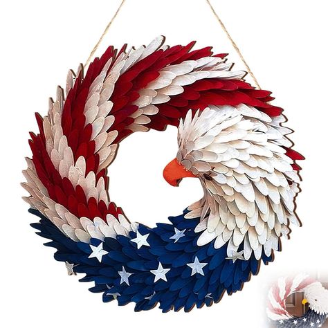 PRICES MAY VARY. 💝【Patriotic Wreath】A Timeless Keepsake: This Brave Wings Wreath is more than just a 4th of July decoration, it's a piece to cherish. 💝【Great Material】Artisan Craftsmanship in Every Piece: constructed from quality Polystyrene & EVA soft plastic, each Brave Wings Wreath Decor boasts durability and a natural aesthetic that never goes out of style. 💝【Patriotic Design】Bold and Beautiful: Featuring red, blue, and white colors with an eagle garland and pentagram, this wreath capture Eagle Wreath, Patriotic Front Door, Memorial Day Decorations, American Flag Wreath, Brave Wings, Flag Wreath, Memorial Day Wreaths, Wooden American Flag, Pumpkin Garland