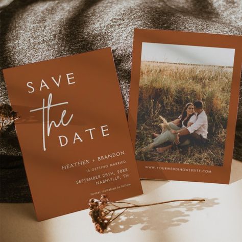 Safe The Date, Burnt Orange Weddings, Modern Save The Dates, Save The Date Template, Girly Design, Save The Date Photos, Simple Invitation, Save The Date Templates, Orange Wedding