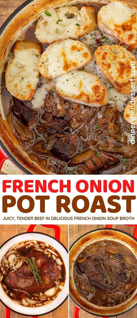 French Onion Pot Roast is an all-in-one dinner with tender chuck roast cooked in a rich French onion soup broth. French Onion Pot Roast, Tender Chuck Roast, Chuck Roast Recipes, Pot Roast Recipe, Soup Broth, Roast Recipe, Pot Roast Recipes, Chuck Roast, Crockpot Recipes Slow Cooker