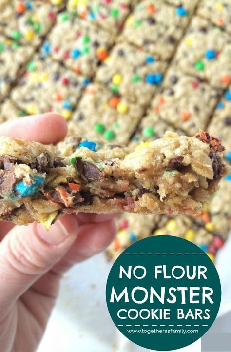 Gluten Friendly Desserts, Desserts For A Crowd Gluten Free, My Gluten Free Kitchen, Keto Monster Cookie Bars, No Flour Monster Cookie Bars, Healthy Monster Cookie Bars, Gluten Cookie Recipes, Flourless Cookie Bars, Non Gluten Desserts