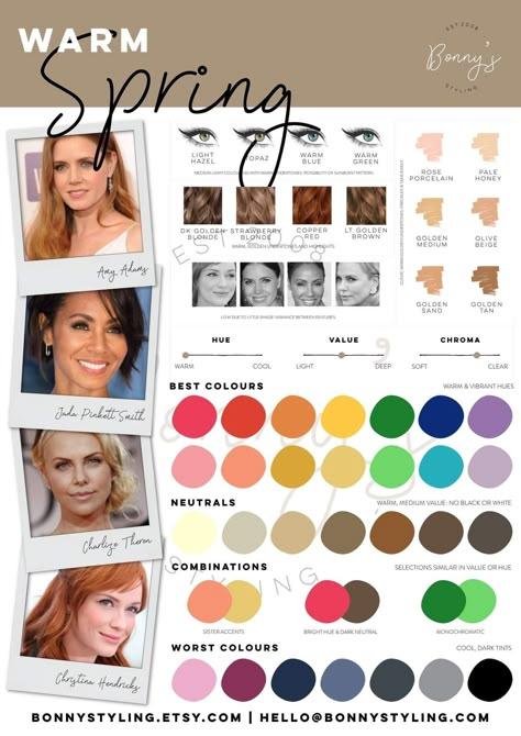 Spring Skin Tone, Spring Color Analysis, Warm Spring Palette, True Spring Palette, True Spring Color Palette, Warm Spring Color Palette, Warm Spring Outfits, True Spring Colors, Light Spring Color Palette