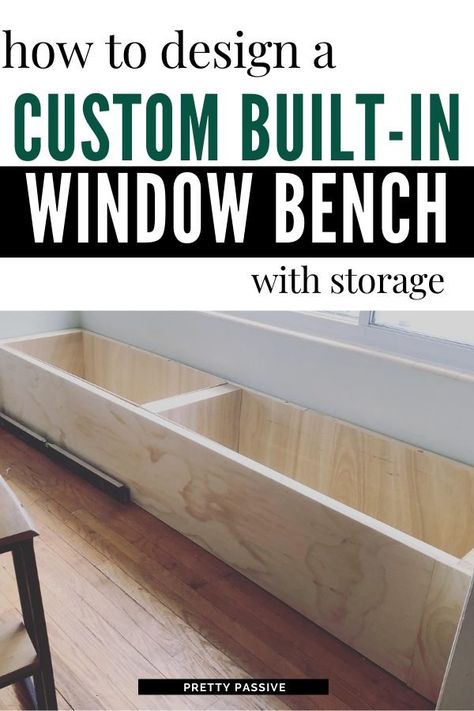 Diy Built In Window Bench, Built In Bench Seating Dining With Storage, Diy Bench Built In, Bench With Storage Underneath, Build Storage Bench, Diy Window Nook Bench, Built In Porch Seating, Diy Living Room Bench Seating, Seat Bench With Storage