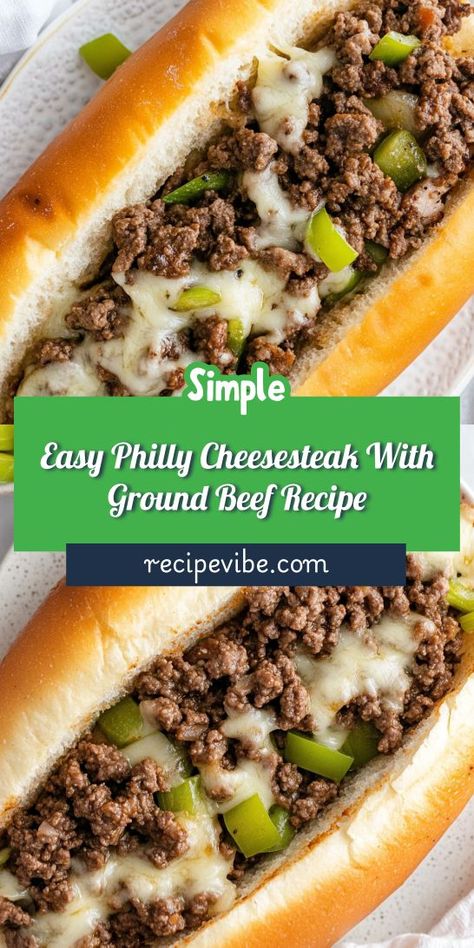 Craving a hearty meal that’s quick and easy? This Easy Philly Cheesesteak with Ground Beef Recipe is your answer! With simple ingredients and minimal prep, you’ll enjoy a delicious dinner in no time. Save this recipe for future nights when ground beef is calling your name! Ground Beef Philly Cheese Steak Crockpot, Ground Beef Steak And Cheese, Cheesesteak With Ground Beef, Philly Cheesesteak With Ground Beef, Sirloin Ground Beef Recipes, Easy Meal Prep Ground Beef, Philly Cheese Steak Hamburger, Ground Beef Philly Cheese Steak Sandwich, Gr Beef Recipes