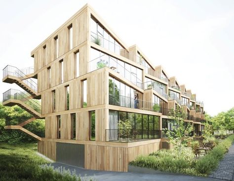 NL Architects + STUDYO Design Terraced Affordable Housing for Frankfurt | ArchDaily Social Housing Architecture, Perspective Architecture, Co Housing, German Architecture, Wooden Building, Apartment Architecture, Zaha Hadid Architects, Architectural Practice, Social Housing