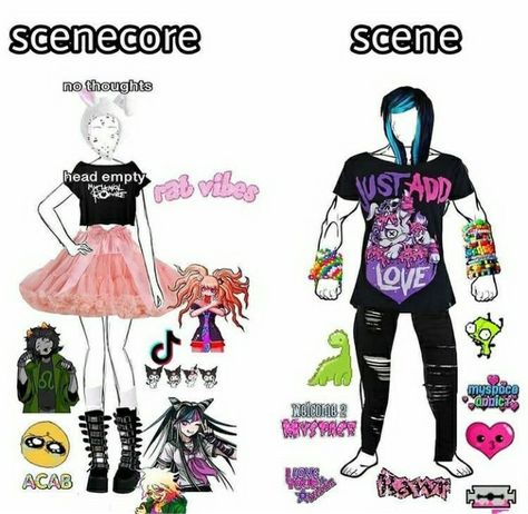 Scene Pfp Aesthetic, Scene Outfits Summer, Scene Vs Scenecore, Scenecore Outfit Ideas, Scene Vs Emo, 2000 Scene Fashion, Emo Drawing 2000s, Scene Style 2000s, How To Dress Scene