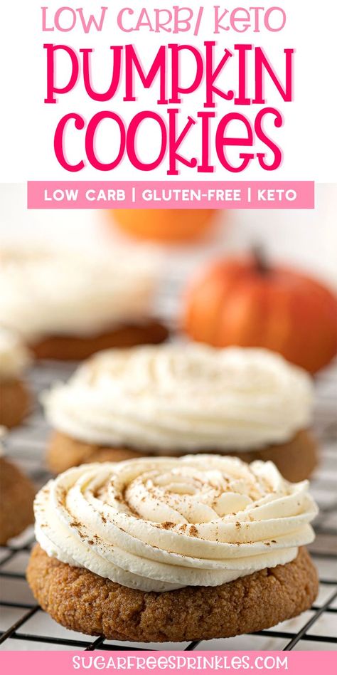 Keto Pumpkin Cookies, Low Carb Cookie, Sugar Free Cookie Recipes, Gluten Free Pumpkin Cookies, Galletas Keto, Low Carb Cookies Recipes, Keto Baking, Keto Cookie Recipes, Sugar Free Recipes Desserts