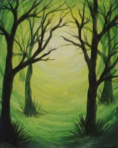 Forest acrylic painting. Green forest light. Silhouette #Landscape #TreePainting #StudioSilverCreek #AcrylicPainting #art #Silhouette Easy Forest Painting For Beginners, Forest Art Painting, Silhouette Paintings, Simple Oil Painting, Forest Silhouette, Oil Painting For Beginners, Forest Light, Painting Video, Painting Green