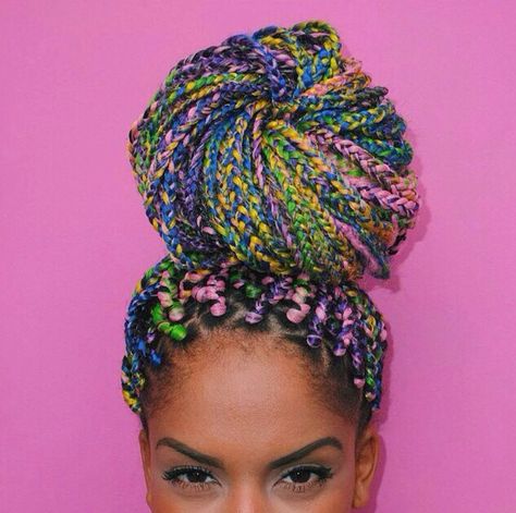 Hair like fruity pebbles Colorful Braids, Box Braid Hair, Rainbow Braids, Hair Colorful, Big Box Braids, Blonde Box Braids, Candy Hair, Long Box Braids, Protective Hairstyle