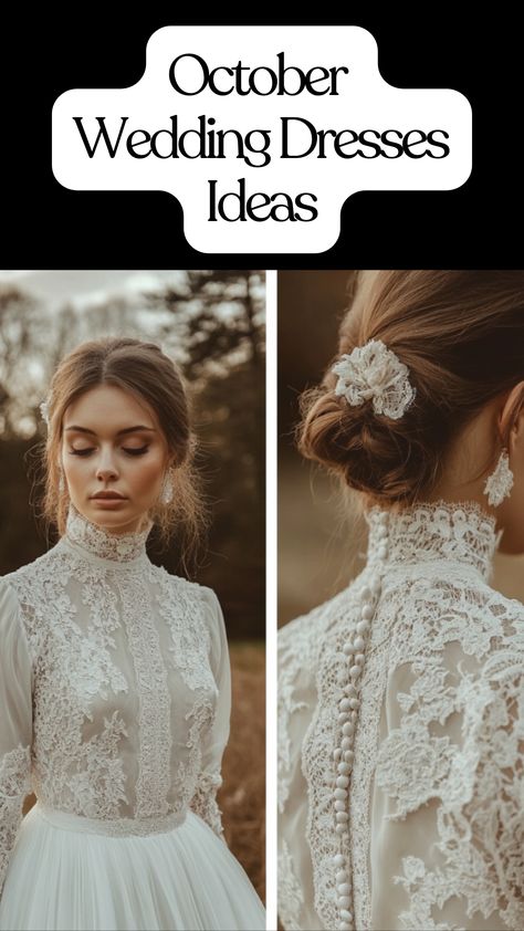 Medieval retro wedding dress with high neck, long sleeves, and custom lace detailing for a vintage-inspired bridal look. Corset Top Wedding Dress With Sleeves, Long Sleeve Lace Wedding Dress Vintage, Portrait Neckline Wedding Dress, Dresses With High Neck, Medieval Wedding Dresses, Dresses For The Fall, Low Cut Wedding Dress, Corset Top Wedding Dress, Choose Wedding Dress