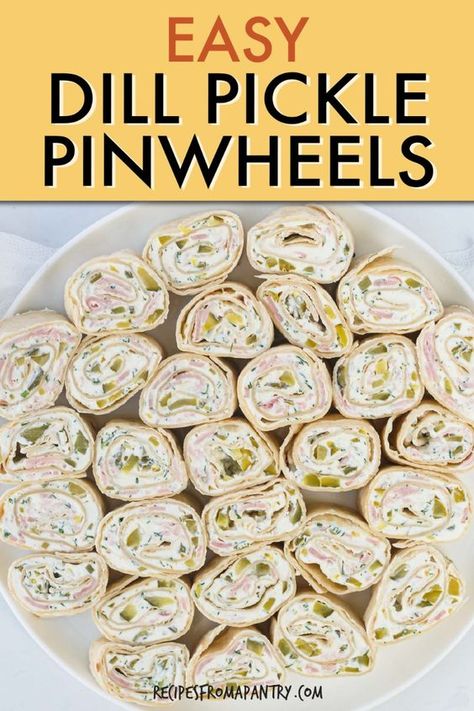 Need a delicious and easy snack or party appetizers? Try these Dill Pickle Pinwheels! They’re made with simple ingredients like ham, tortillas, dill pickles, and cream cheese. Perfect for picnics, lunchboxes, or party snacks or party food, these roll-ups are quick to make and always a hit with kids and adults. Whether you’re craving a tangy treat or a crowd-pleaser, this dill pickle pinwheel recipe - Pickle Roll Ups has you covered. #DillPickle #RollUps #appetizer #pinwheels Summer Food For A Crowd Party Ideas, Pinwheel Recipes Easy, Dill Pickle Roll Ups, Pickles And Cream Cheese, Dill Pickle Pinwheels, Pinwheel Snacks, Pickle Pinwheels, Appetizer Pinwheels, Pickle Roll Ups