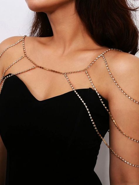 Jóias Body Chains, Bridal Jewelry Necklace, American Indian Jewelry, Back Necklace, Shoulder Chain, Body Chain Jewelry, Rhinestone Jewelry, Stunning Jewellery, Bridal Necklace