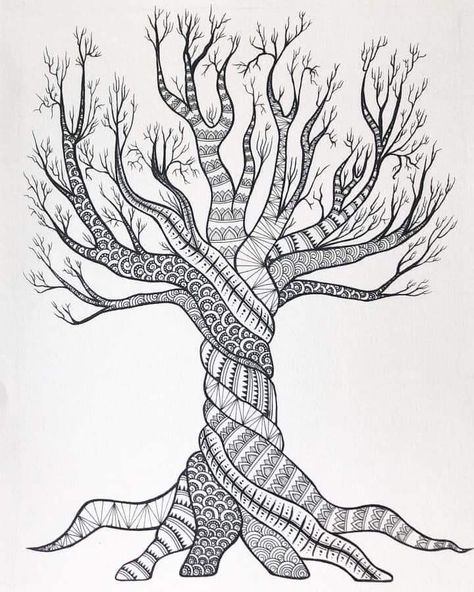 Zentangle Trees Ideas, Zentangle Trees Patterns, Tree Of Life Drawing Simple, Tree Of Life Doodle, Zentangle Tree, Zentangle Trees, Cool Nature Tattoos, Nature Tattoo Ideas, Doodle Art Letters