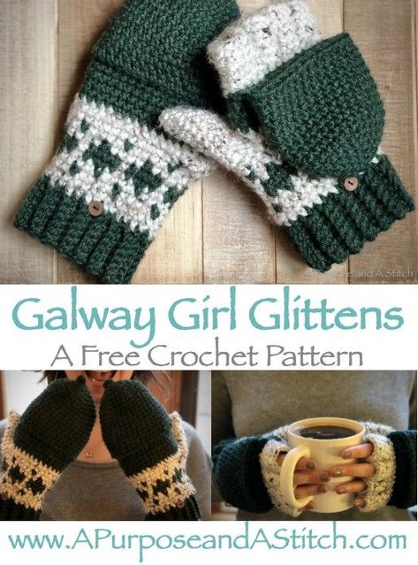 Galway Girl Glittens Crochet Mitts, Galway Girl, Crochet Mittens Pattern, Mochila Crochet, Crochet Gloves Pattern, Confection Au Crochet, Gloves Pattern, Knit Gloves, Beginner Sewing