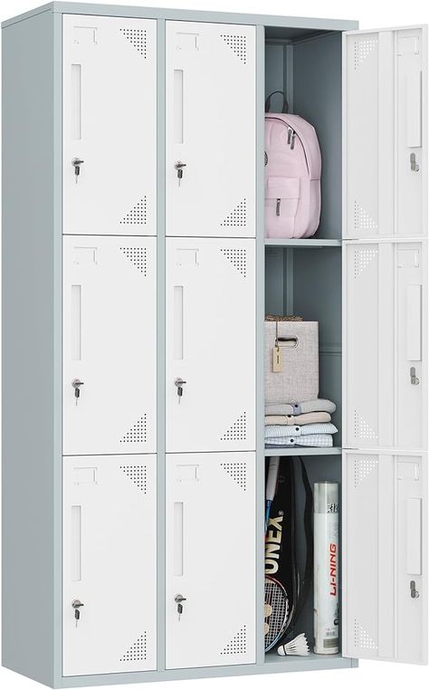 Amazon.com: BYNSOE Metal Locker 9 Doors Employees Locker Storage Cabinet Locker School Hospital Gym Locker Requires Assembly (Gray White-9 Doors 36" w) : Office Products School Cabinet, Staff Lockers, Employee Lockers, Storage Lockers, Gym Lockers, Metal Lockers, Break Room, Office Products, Cabinet Doors