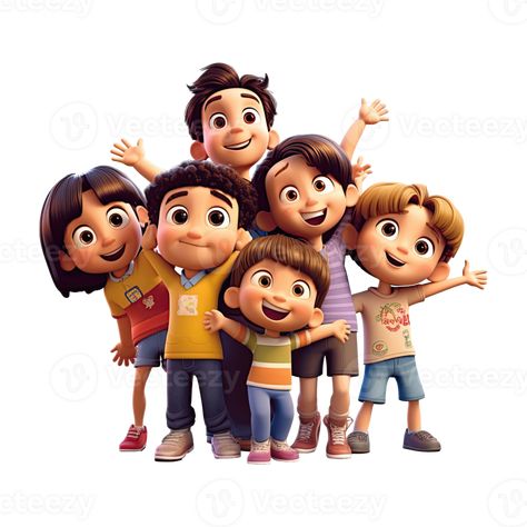 3D cartoon group of little children on transparent background. Generative AI Friend Group Dp For Whatsapp, Netflix Kids, Cartoons Group, Kids Series, Activity Mat, 3d Cartoon, Color Activities, Kids Shows, Cute Friends