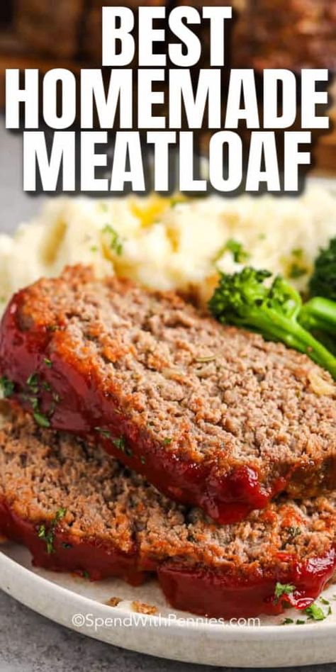 This Meatloaf recipe is so juicy & tender! Topped with a zesty sauce, this meatloaf is loved by all! #spendwithpennies #meatloaf #recipe #maindish #entree #meat #dinner #beef #groundbeef #best Best Homemade Meatloaf, 2lb Meatloaf Recipe, Easy Homemade Meatloaf, The Best Meatloaf, Beef Meatloaf, Homemade Meatloaf, How To Cook Meatloaf, Classic Meatloaf Recipe, Sweet Glaze