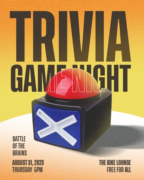 Trivia Game Night Social Media Poster Invitation Game Show Poster Design, Trivia Night Invitation, Game Night Graphic Design, Instagram Post Games, Game Night Poster, Trivia Poster, Church Poster Ideas, Beauty Branding Design, Photo Branding