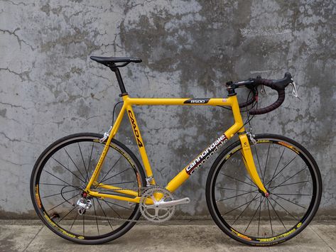 Bright yellow Cannondale CAAD4 XXL road bike leaning against a dramatic concrete wall outside the 1226 BIKES workshop Road Bike, Melbourne, Australia, Bike, Road, Road Bikes