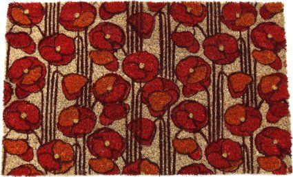 Entryways Non Slip Coir Doormat, 17-Inch by 28-Inch, Poppies Door Mat Entryway, Hand Stencil, Coconut Fiber, Coir Doormat, Outdoor Door Mat, Welcome Mats, Floral Style, Red Poppies, Elle Decor