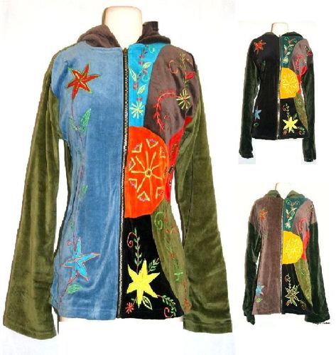 FUNKY NEW KNITTED VELVET BOHEMIAN HIPPY JACKET HOODIE Hippie Jacket, Ribbed Jacket, Embroidery Patchwork, Ribbed Hoodie, Cut Hoodie, Casual Denim Pants, Hippie Tops, Boho Jacket, Floral Patchwork