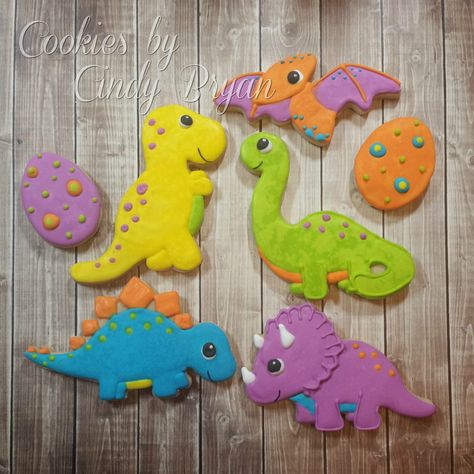 Simple Dinosaur Cookies, Decorated Cookies Dinosaurs, Dinosaur Cookies Buttercream, 3rd Birthday Dino Cookies, Pastel Dinosaur Cookies, Safari Cookies, Dinosaur Cookies, Dinosaur Birthday Cakes, Bowl Cake