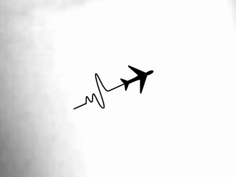 Airplane Mode Tattoo, Small Covering Tattoos, Travel Plane Tattoo, Air Plane Tattoo Ideas, Airplane Heartbeat Tattoo, Airplane Hand Tattoo, Tattoo Airplane Travel, Plane Heartbeat Tattoo, Plane With Heartbeat Tattoo