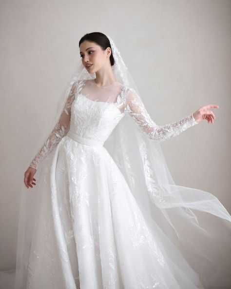 Ready to feel like real princesses on your wedding day? At Yanel Shop, we craft dream wedding dresses! Follow us on Instagram @yanel.shop for updates, and find our Etsy store link in our profile header! Simple Wedding Gowns With Sleeves, Wedding Dresses Sheer Sleeves, Different Wedding Dresses, Modest Wedding Dresses With Sleeves, Wedding Dress Types, Wedding Salon, Bride Dress Simple, Sheer Wedding Dress, Pretty Wedding Dresses