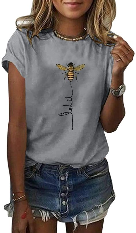 Bee Graphic, Let It Bee, Cute Letter, Funny Letters, Loose Tees, Yellow Shirts, Graphic Tee Shirts, Summer Tshirts, Graphic Shirts