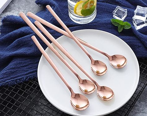 Amazon.com: OMGard 9-Inch Long Handle Spoon 18/10 Stainless Steel Spoon Set Mixing Spoon Ice Cream Spoon Long Spoon Iced Tea Spoon Coffee Spoon Dessert Spoon Milkshake Spoon,Set of 8(Rose Gold Ice spoon): Kitchen & Dining Gold Spoon, Dessert Tea, Ice Cream Spoon, Creative Coffee, Coffee Scoop, Chocolate Caliente, Coffee Ice Cream, Tea Spoon, Dessert Shop