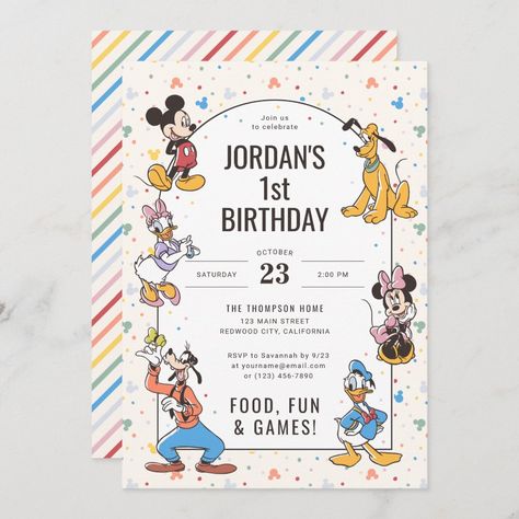 Disney's Mickey & Friends Character Birthday Invitation Disneyland Birthday Invite, Disneyland Theme Invitation, Mickey And Minnie Themed Birthday Party, Disneyland Party Invitations, Disneyland Birthday Invitations, Disney 1st Birthday Theme, Disney Castle Birthday Party, Two Doodles Birthday Party, Disney Adult Birthday Party