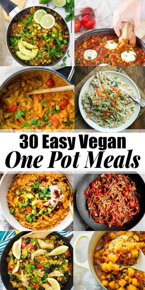 Oh, how I love one pot recipes! These 30 easy vegan one pot meals are perfect for busy days! All of these vegetarian recipes are complete meals that are made in only one cooking vessel. This is not only super easy but it also means less washing-up! Find more vegan recipes at veganheaven.org! #onepotrecipes #vegandinner #easydinner Vegan One Pot Meals, One Pot Recipes, Complete Meals, Clean Eating Vegetarian, Vegan Stew, Meals Easy, Vegan Meals, Idee Pasto Sano, Pot Meals