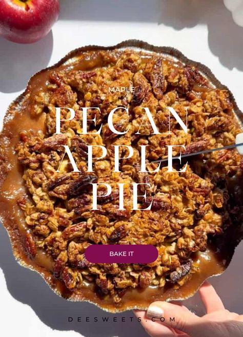 Savor the cozy flavors of fall with this Maple Pecan Apple Pie with Crumble! This delicious pie features a tender apple filling sweetened with maple syrup, topped with a crunchy pecan crumble. It’s the perfect blend of sweet, nutty, and spiced flavors, making it an ideal dessert for holiday gatherings or any autumn day. Easy to make and even easier to enjoy, this pie is sure to impress. Pecan Apple Pie, Oreo Rice Krispie Treats, Apple Pecan Pie, Pecan Crumble, Pecan Pie Crust, Chocolate Rice Krispie Treats, Apple Crumble Pie, Pecan Topping, Dutch Apple Pie